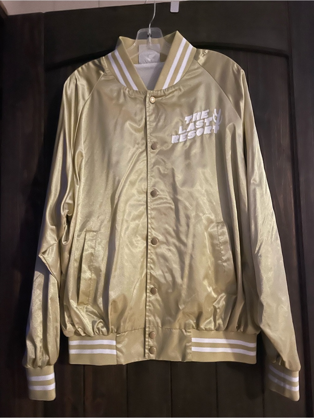 Midland Gold Satin Bomber Jacket with White Logo, Size L
